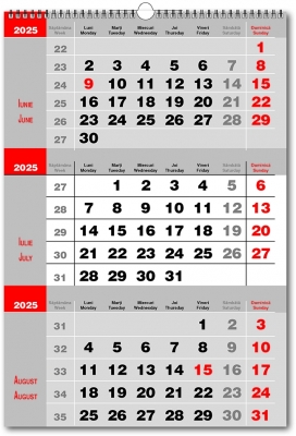 Calendar triptic doua culori, 33 x 48 cm, 12 file, 2025